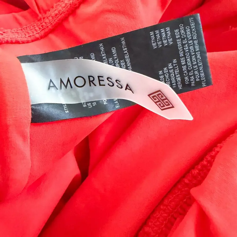 NWOT Amoressa by Miraclesuit Lupita One Piece Swimsuit Coral Red Studded 10